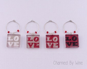 LOVE Charms (Set of 4): Stacked LOVE symbol, valentine's day, engagement or wedding gift