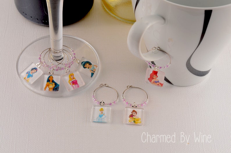 Princess Wine Charms set of 7 Cinderella Ariel Snow Etsy