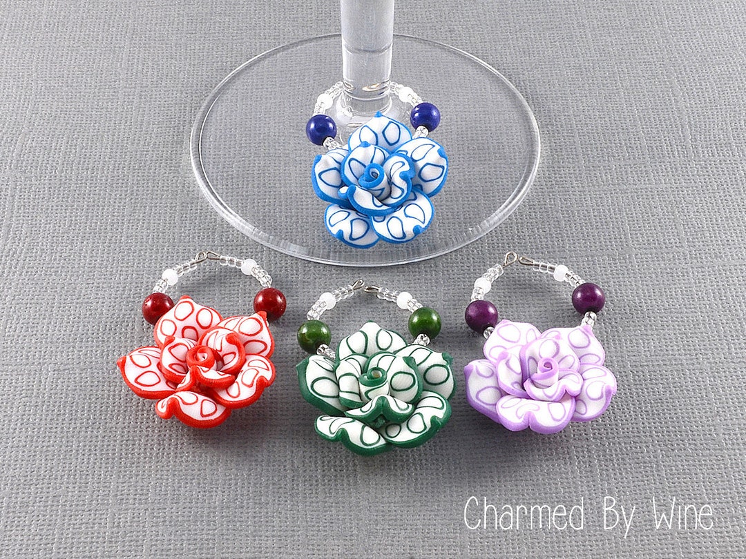 Flower Wine Charms Set of 4 Cadeau de demoiselle dhonneur, Faveur de
