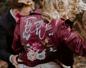 Wedding jacket, Personalized Leather or Denim Jacket, Custom Artwork, Hand Painted Bridal Jacket, Gift for Bride