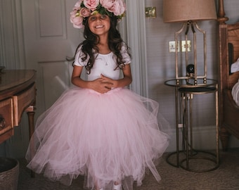 Blush, Pink or Custom Colour Calf Length Tutu Tulle Skirt, Bridesmaid Tutu, Ballet Tutu, Flower Girl Dress, Long Tulle Tutu Skirt UK