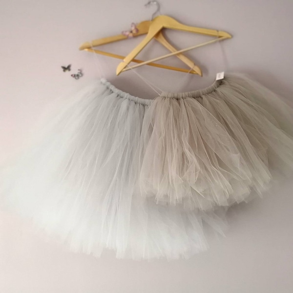 Grey Tulle Skirt, Adult and Child Tutu Skirts, Fluffy Tulle Tutus Flower Girl Bridesmaid Skirt, Tulle Wedding Skirts Custom Colours UK