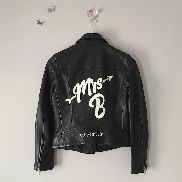 Custom Bridal Leather Jacket DIY Calligraphy Kit, Hand Painted Wedding jacket, Personalised Bride Leather or Denim Mrs Jacket Painting