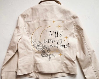 Celestial Painted Leather Jacket DIY Kit, Bridal Jacket, Leather Painting Kit. Paint Your Wedding Jacket, To the Moon and Back Jacket Gold