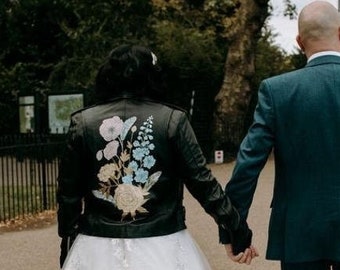 Personalised Jacket Painting, Custom Painted Leather Bridal Jacket, Floral Custom Design Wedding Jacket, Bespoke Artwork, Calligraphy, UK