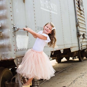 Peach, Blush Pink or Custom Colour Calf Length Tutu Tulle Skirt, Bridesmaid tutu, Ballet Tutu, Flower Girl Dress, Long Tulle Tutu Skirt UK image 1