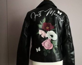 Just Married Painted Leather Jacket, Custom Leather Bridal Jacket, Til' Death Wedding Jacket, Personalised Gift for Bride Custom Artwork, UK