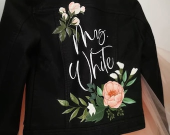 Personalized Wedding Leather Jacket, Custom Painted Bridal Jacket, Til Death or Custom Name Wedding Jacket. Painting of  Wedding Jackets