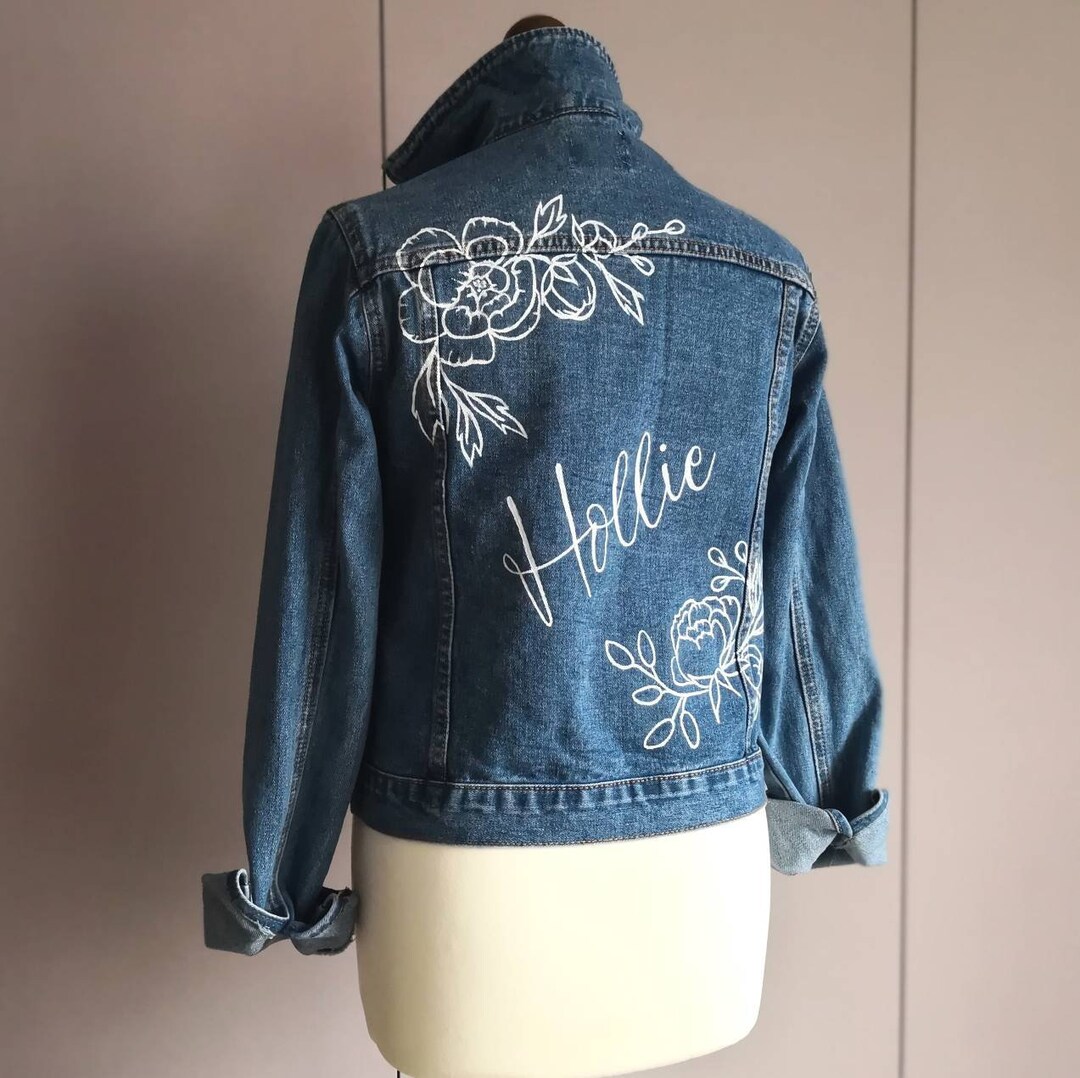DIY Kit Your Custom Name Calligraphy Jackets, Painted Floral Denim ...