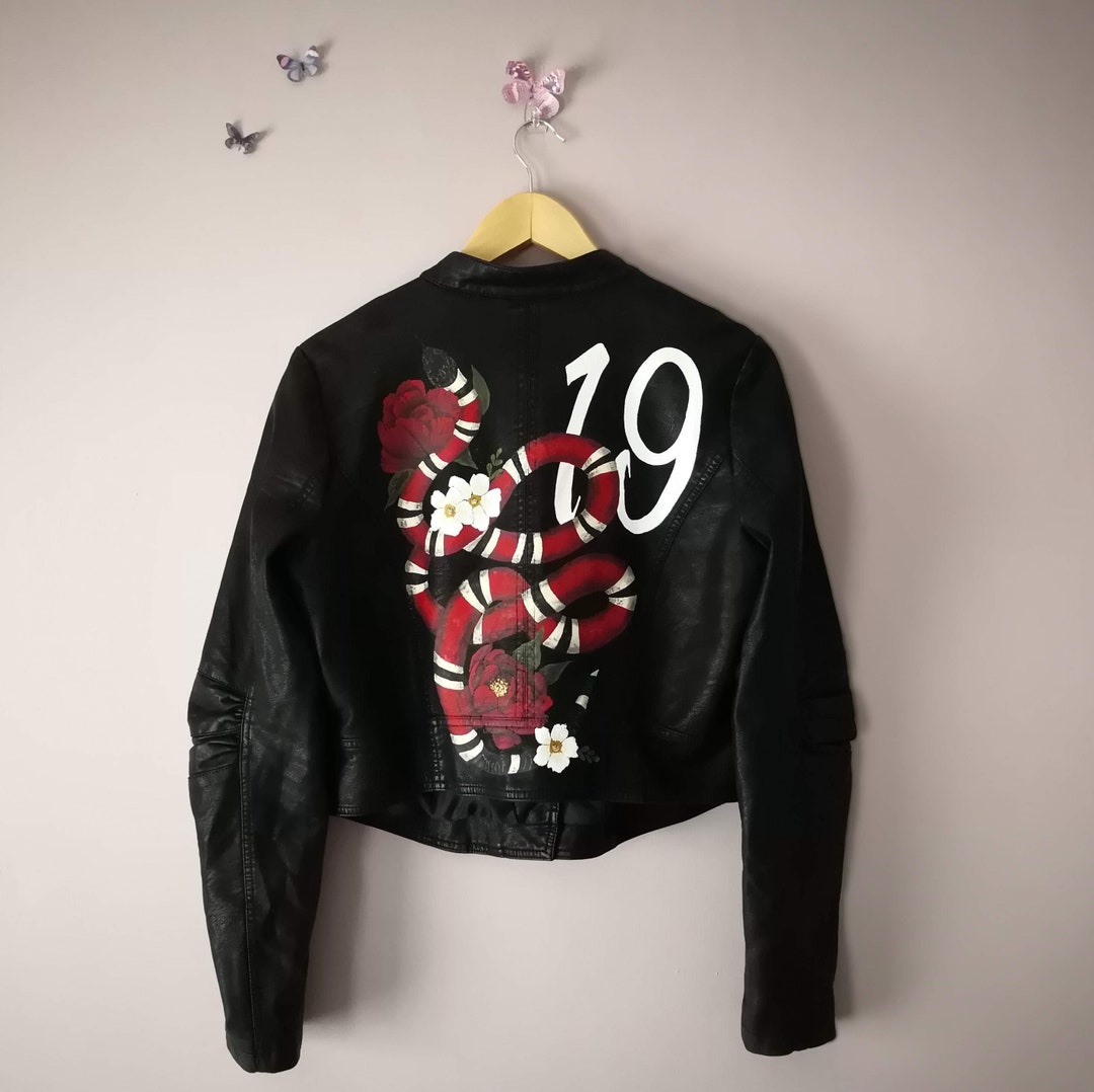 Custom Jacket Painting, Floral Snake Jacket, Personalised Leather ...
