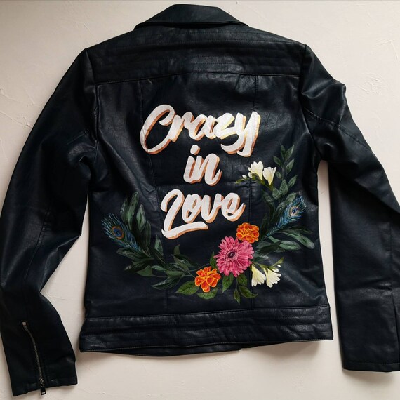 Personalised Jacket Painting, Custom Painted Leather Bridal Jacket, Floral Mrs Design Wedding Jacket, Bespoke Artwork with Custom Name, UK