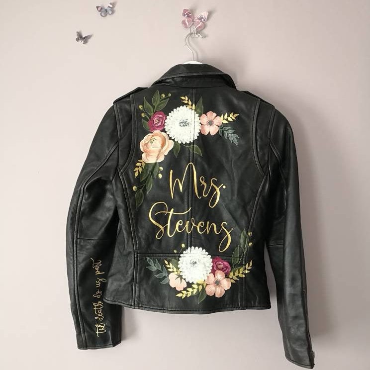 Custom Bridal Leather Jacket Painting 