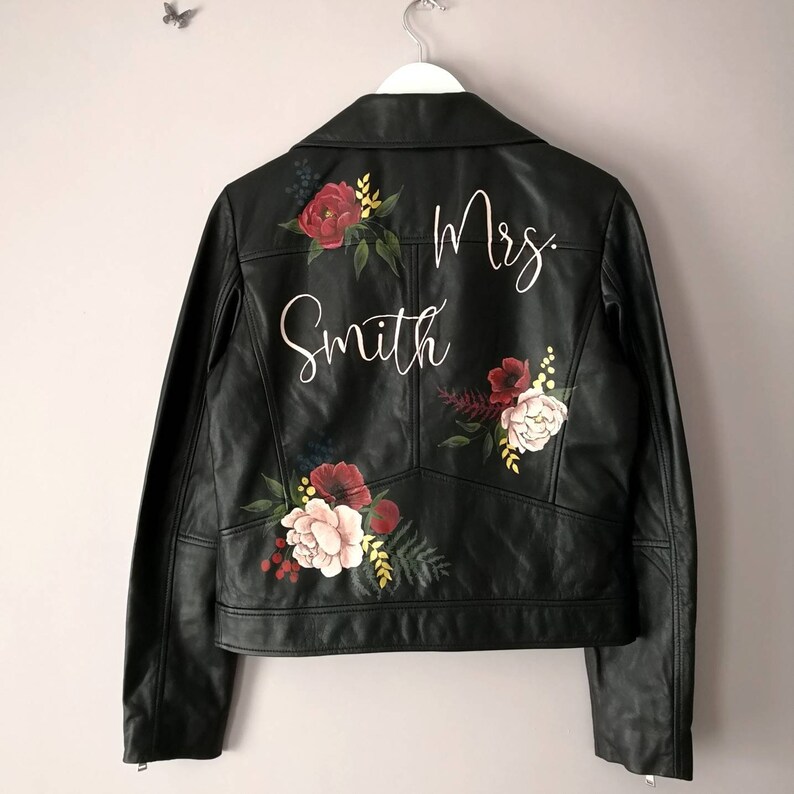 Personalised Leather Jacket Painting Bridal Painted Leather Etsy