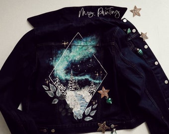 Hand Painted Custom Design Wedding Jacket, Painted Denim Bridal