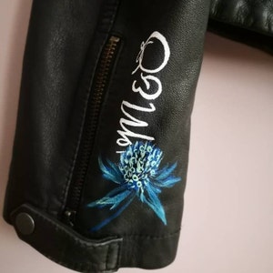 Personalised Hand Painted Design Just Married Leather Jacket, Leather Bridal Jacket, Wedding, Floral Wedding jacket, Custom Lettering, UK image 10