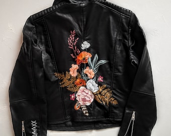 Fall Wedding Jacket, Painted Wedding Jacket, Custom Leather Bridal Jacket Painting, Custom Name Bride Jacket,