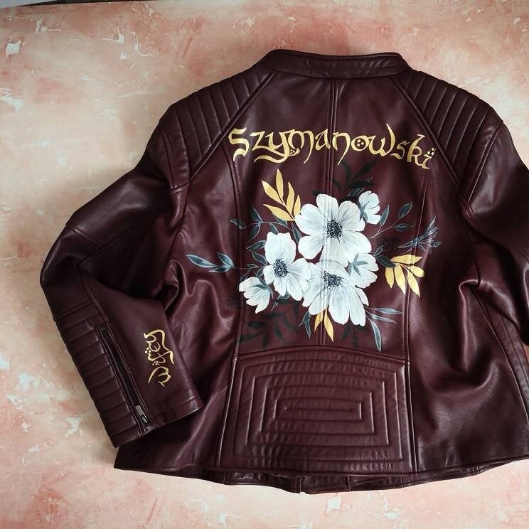 Image of Hand Painted Custom Design Faux Leather Jacket, Bridal Wedding, Hen Party, Bespoke Denim Or Calligraphy, Uk