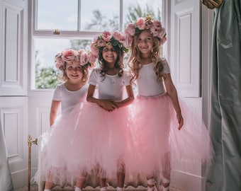 Ivory, White, Pale Pink, Peach Tutu Tulle Skirt, Knee or Calf Length Skirt, Tulle Tutus, Ballet Skirt, Flower Girl Skirts, Bridesmaid Skirts