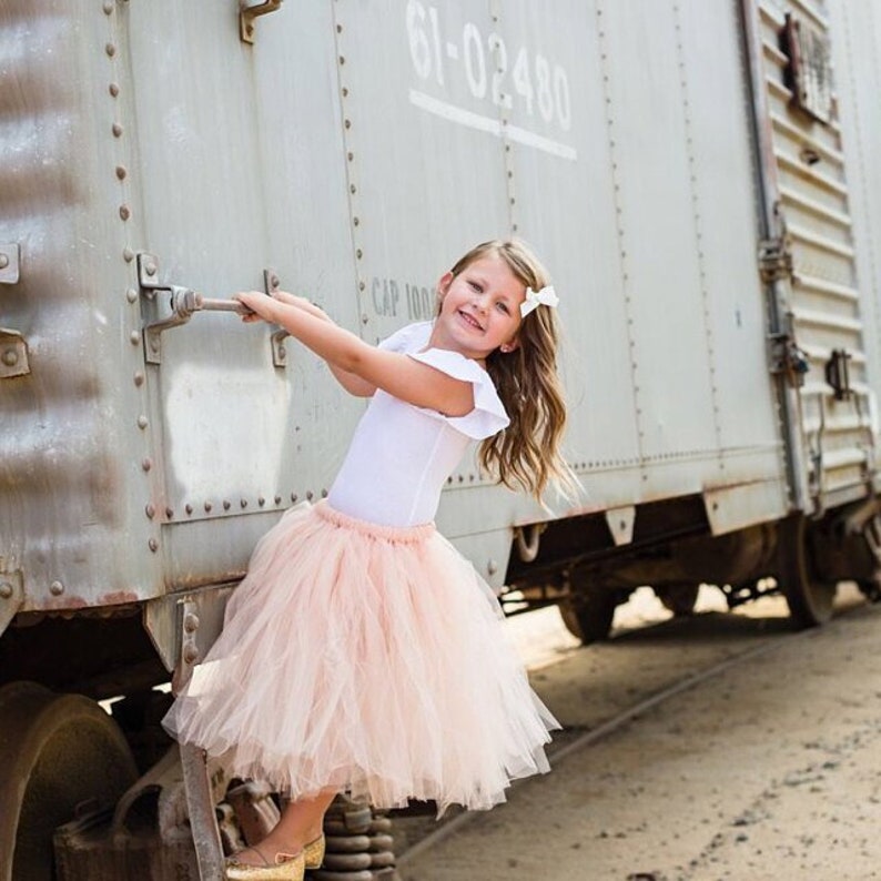 Peach, Blush Pink or Custom Colour Calf Length Tutu Tulle Skirt, Bridesmaid tutu, Ballet Tutu, Flower Girl Dress, Long Tulle Tutu Skirt UK image 1