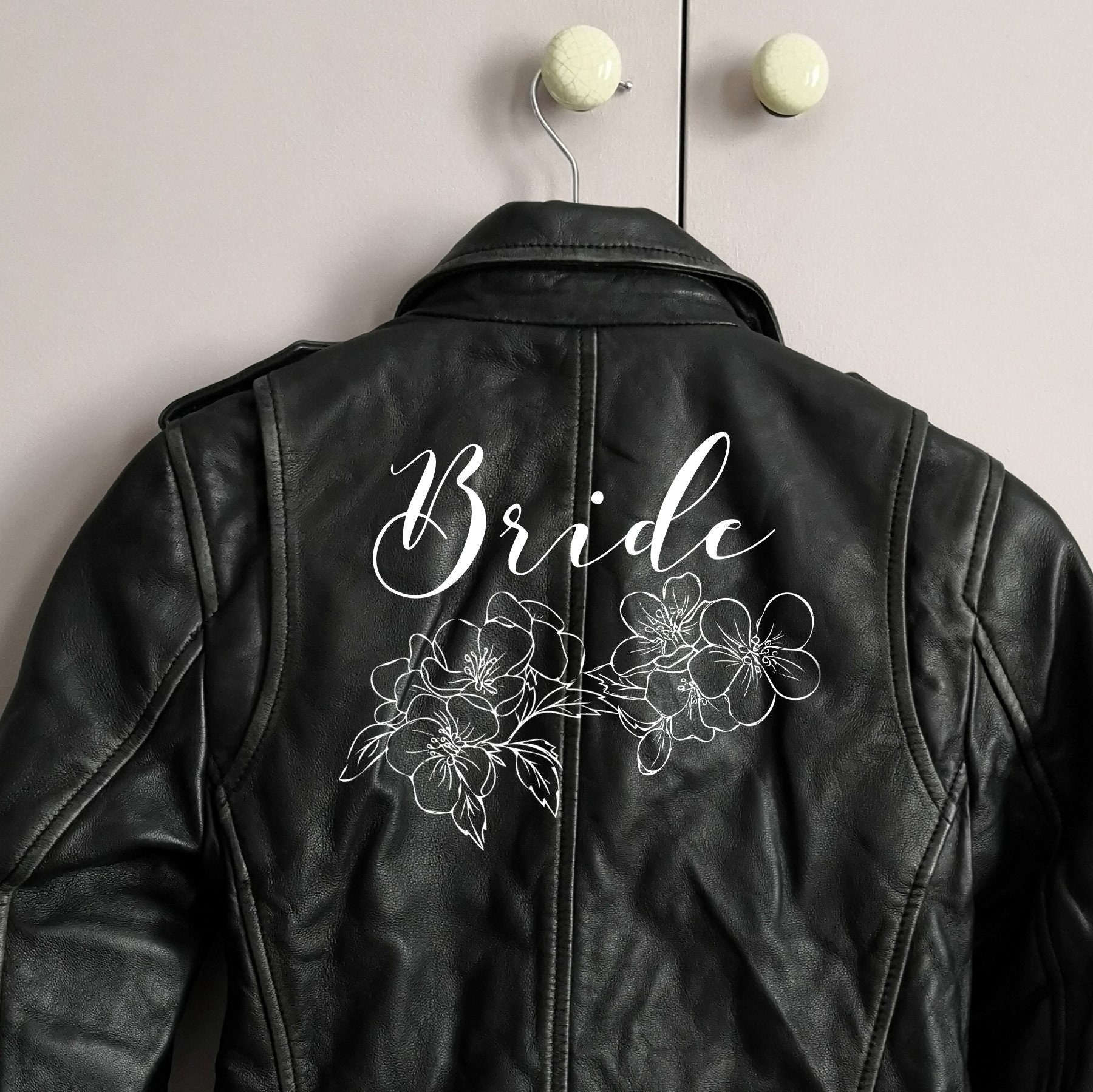 DIY 'Til Death Floral Design Painted Bridal Denim or Leather Jacket
