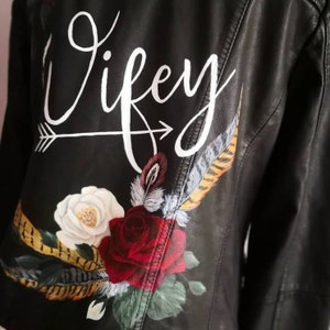 Personalised Hand Painted Design Just Married Leather Jacket, Leather Bridal Jacket, Wedding, Floral Wedding jacket, Custom Lettering, UK image 9