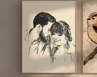 Custom Portrait Personalized  Gift, Hand Drawn Couple Portrait, Portrait Drawing, Printable DIGITAL DOWNLOAD Custom Portrait