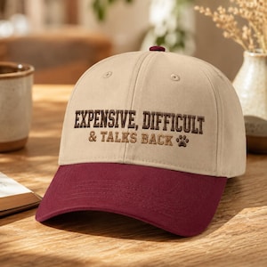 Casquette brodée « Chère, Difficile et Réplique », Casquette de baseball humoristique et sarcastique pour maman, Cadeau vintage bicolore pour maman, Casquette humoristique pour femme impertinente