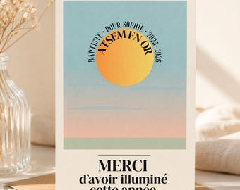 Carte ATSEM personnalisée à imprimer, cadeau fin année scolaire, carte merci PDF JPG, remerciement atsem en or