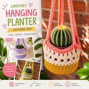 Hanging plant holder, Crochet Pattern, Hanging Pot, Macrame Home Decor, Gift For Mom, Digital Download