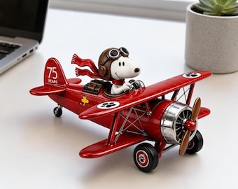 Flying Ace Pilot Hundestatue, Harz Figur Schreibtisch Dekoration, Retro Aviator Pup, Pilot Geschenk für Luftfahrt Liebhaber