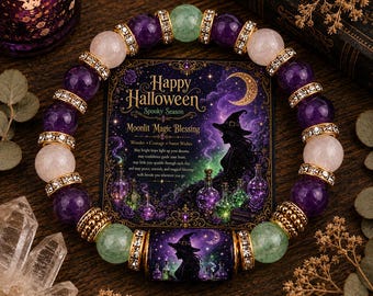 Halloween Crystal Beaded Bracelet, Witch Hat Pumpkin Pendants, Stretch Cord, Festive Style