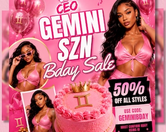 Gemini Birthday Flyer, Gemini Birthday Invitation, Party Event Invite Template, Editable Birthday Flyer, DIY text, Instant Download