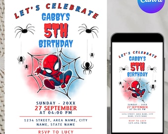 Spiderman birthday invitation, Editable Watercolor Spidey And His Amazing Friends Birthday Party Invitation, Superhero Birthday Invite