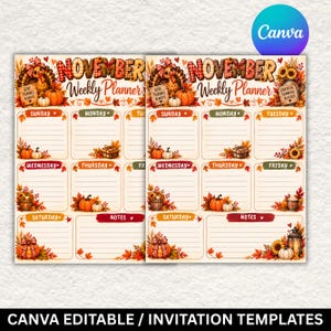 Planificador semanal de otoño imprimible en PDF / Planificador de calabazas de otoño, organizador de Acción de Gracias, horario semanal de girasoles, descarga instantánea en formato A4