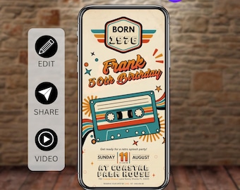 50th Birthday Digital Invitation, Back to 70’s Retro Party Invite, Back in 1976, Born in 1976, Editable Template (PDF Download)
