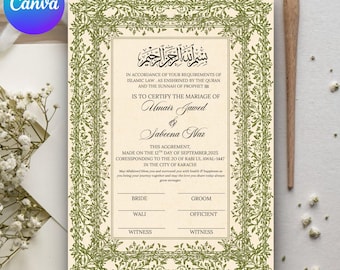 Luxury Nikkah Certificate, Premium Nikkah Contract Template, Editable Nikkah Certificate, Digital Nikkah Contract, Canva template