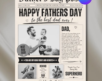Fathers Day Newspaper Template for Florists, Editable Newspaper Design Father’s Day Card, Fathers Day Gift Flower Wrap, Unique Gift for Dad