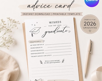 Printable Graduation Advice and Wishes Cards |  Grad Party Activity, Editable Canva | Instant Digital Download