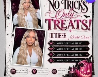 Modèle de flyer pour réservation d'Halloween, flyer de rendez-vous d'octobre, flyer pour salon de coiffure sur le thème d'Halloween, flyer de réservation effrayant, Canva modifiable, téléchargement instantané