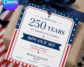 Editable Realtor 4th of July Gift Tags | Canva Pop By Template (Digital Download)