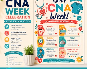 CNA Appreciation Week Flyer Template, Editable Itinerary Template, Healthcare Workers, Happy CNA Week, Nursing Assistants, Digital Download