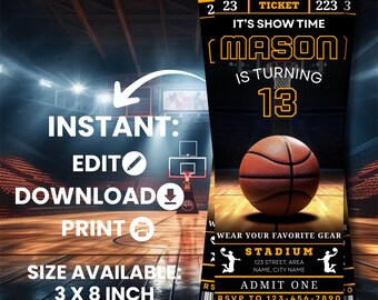 Editable Basketball Game Ticket Template, Basketball Game Ticket, Birthday Surprise, Ticket Template, Sports Lover Gift, Instant Download