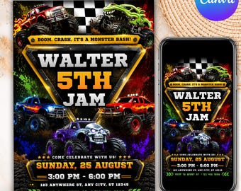Monster Truck Birthday Invite, Editable Monster Truck Birthday Invitation Template For Boys, Truck Birthday Invite, Monster Truck Invitation