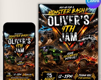 Monster Truck Birthday Invite, Editable Monster Truck Birthday Invitation Template For Boys, Truck Birthday Invite, Monster Truck Invitation