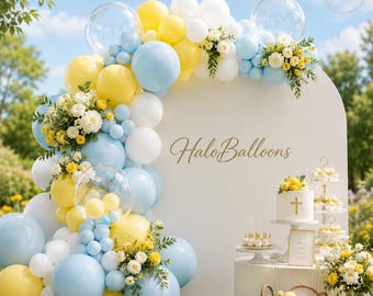 Pastel Balloon Garland Arch Kit | Yellow blue white | Baby Shower | First Birthday | Wedding Decor | Bachelor Party