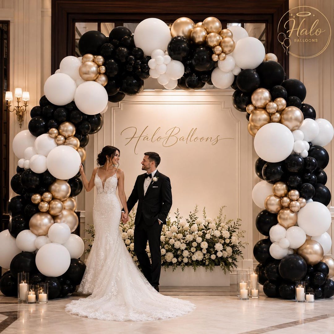Gold Balloon Garland Kit | Balloon Arch | White Black | Wedding ...