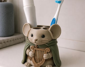 Ancient Bard Mouse Toothbrush Holder, Hand-Painted Celtic 3D Printed Bathroom Decor