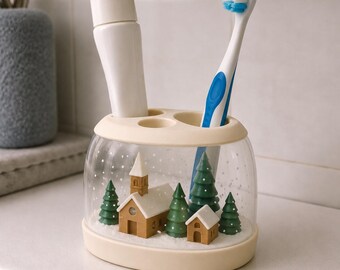 Schneekugel Dorf Zahnbürstenhalter | Handgemalte 3D Gedruckte Miniatur Winter Dekor