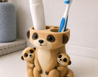 Sunrise Meerkat Toothbrush Holder, 3D Printed Hand-Painted Animal Decor