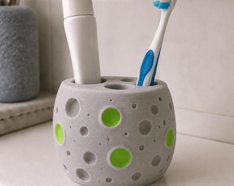 Lunar Crater 3D Printed Toothbrush Holder, Hand-Painted Glow Accent Single Brush Stand for Modern Bathroom Vanity